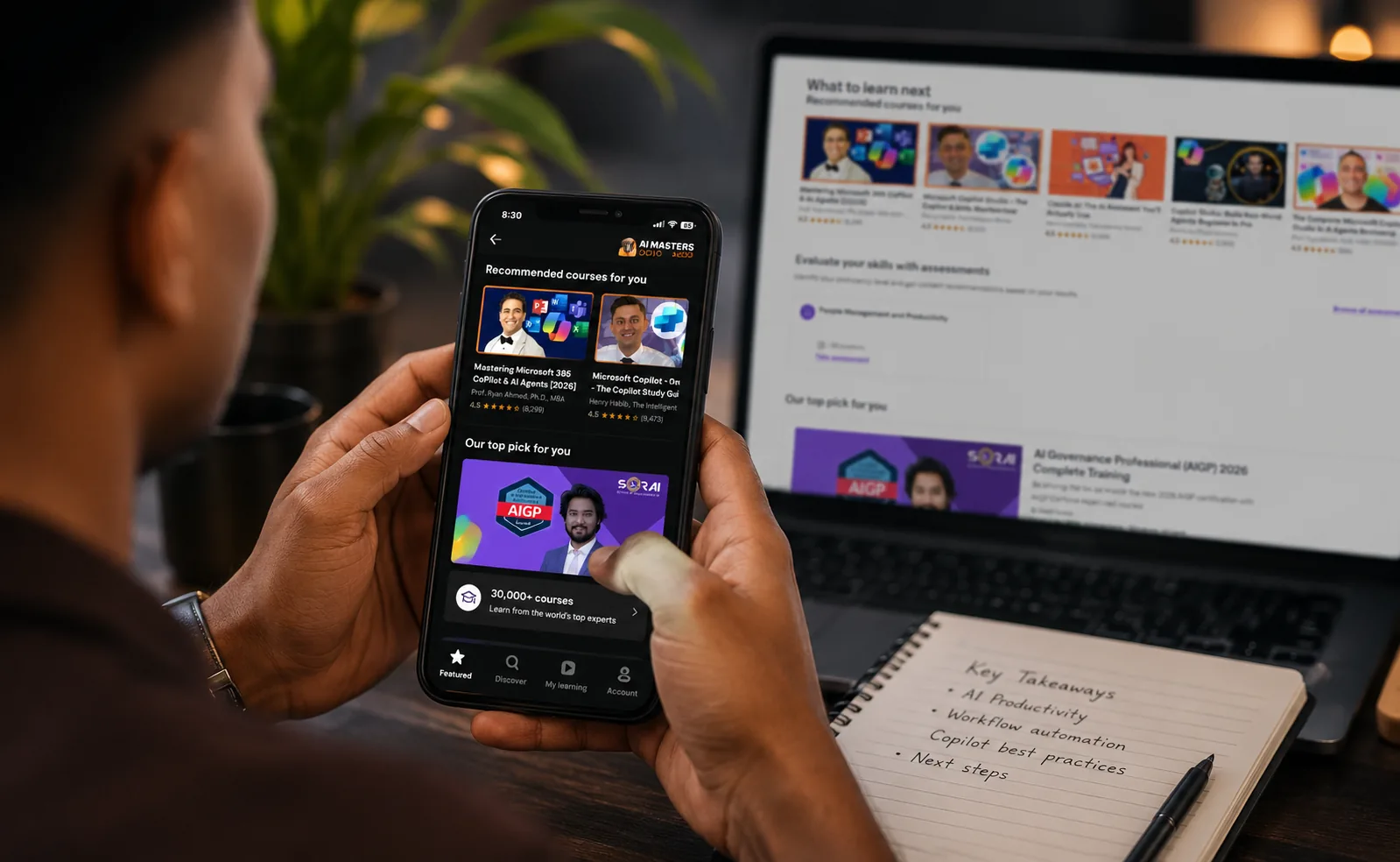 AI Masters DoJo courses shown on mobile and desktop learning screens